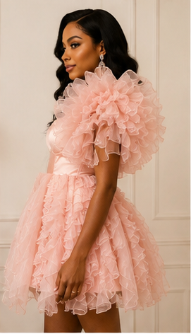 Blush Couture Ruffle Organza Mini Dress