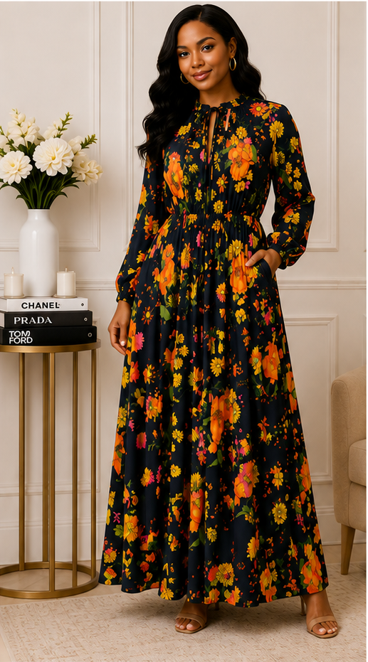 Midnight Garden Floral Maxi Dress