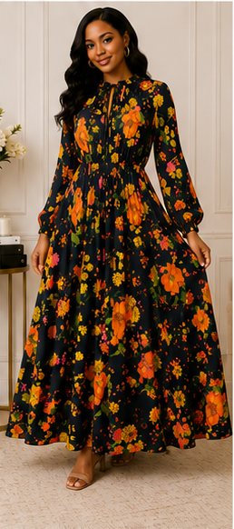 Midnight Garden Floral Maxi Dress