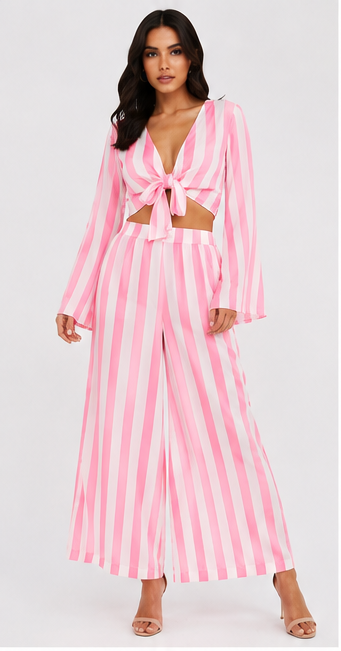 Pink Stripe Tie-Front Two-Piece Set