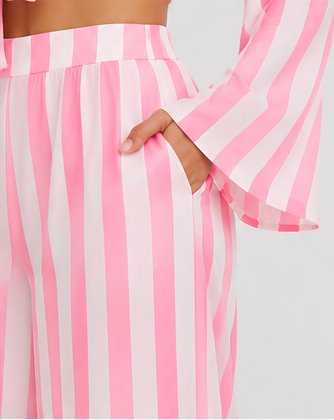 Pink Stripe Tie-Front Two-Piece Set