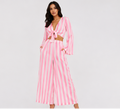 Pink Stripe Tie-Front Two-Piece Set