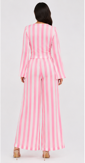Pink Stripe Tie-Front Two-Piece Set