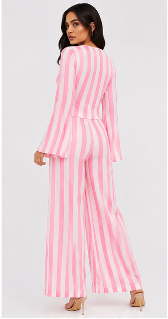 Pink Stripe Tie-Front Two-Piece Set