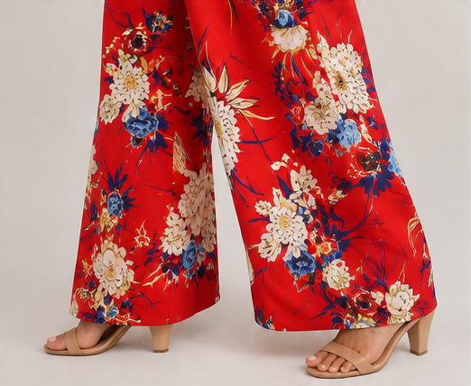 Red Floral Off-the-Shoulder Two-Piece Set