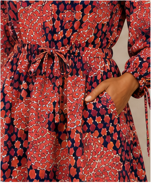 Red & Navy Abstract Print Bow-Tie Dress