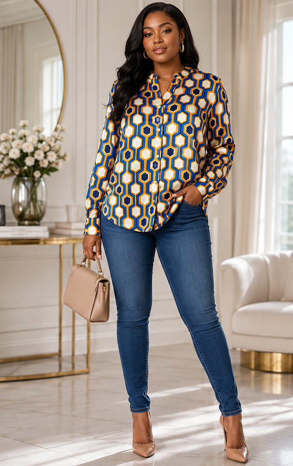 Golden Geo Satin Blouse