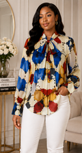 Watercolor Ink Tie-Neck Blouse