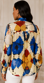 Watercolor Ink Tie-Neck Blouse