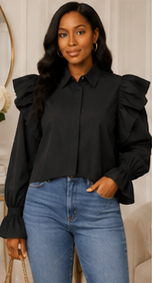 Midnight Puff Shoulder Blouse