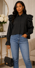 Midnight Puff Shoulder Blouse