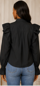Midnight Puff Shoulder Blouse