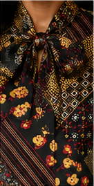 Patchwork Floral Tie-Neck Blouse