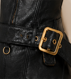 Misguided Black Faux Leather Corset Top with Belt Detail