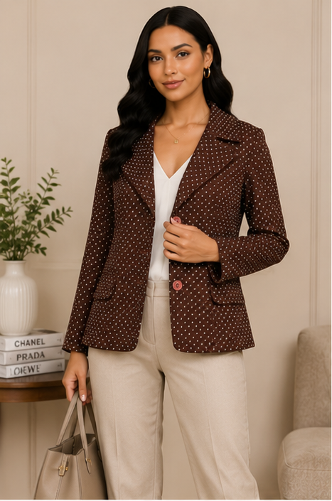 Chocolate Micro-Dot Tailored Blazer