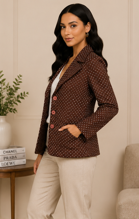 Chocolate Micro-Dot Tailored Blazer