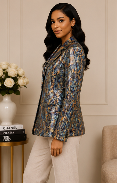 Midnight Mosaic Faux Snakeskin Blazer