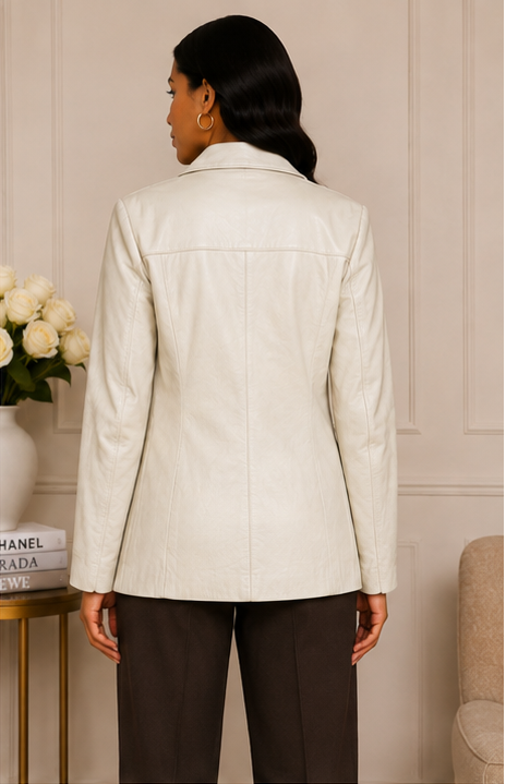 Ivory Leather Tailored Blazer – Timeless Sophistication