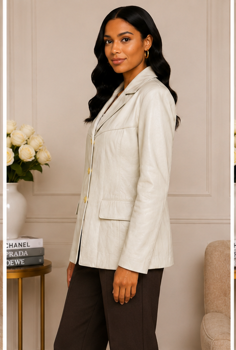 Ivory Leather Tailored Blazer – Timeless Sophistication