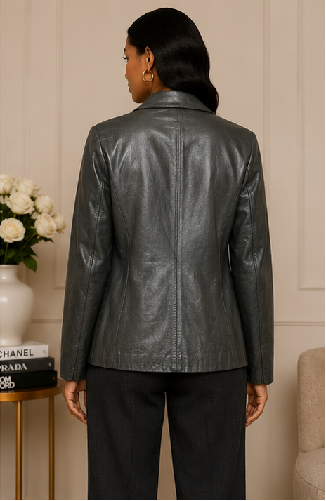 Charcoal Leather Blazer Jacket