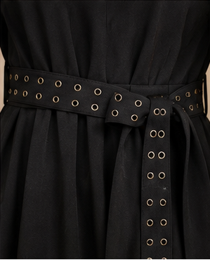 Midnight Elegance Grommet Wrap Dress