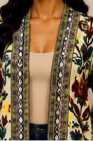 Botanical Mosaic Open-Front Kimono