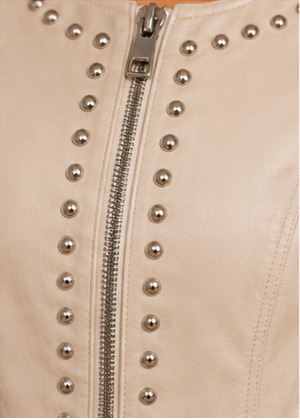 AKIRA Studded Faux Leather Moto Jacket – Cream