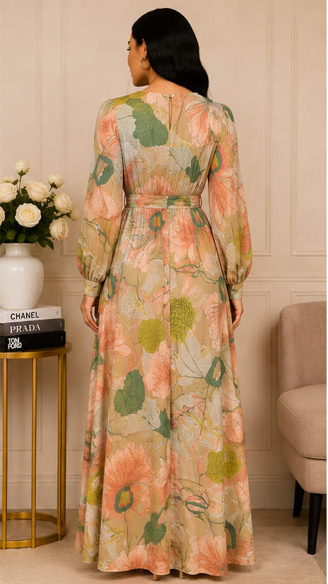 Blush Botanical Tie-Front Maxi Dress