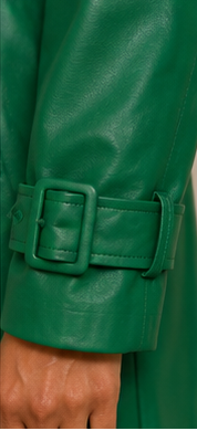 Emerald Green Faux Leather Belted Trench Coat