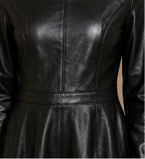 Elegant Black Faux Leather Midi Dress