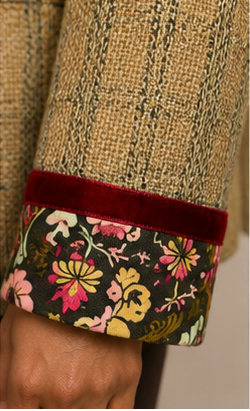 Harve Benard Designer Tweed Blazer with Floral Velvet Accents