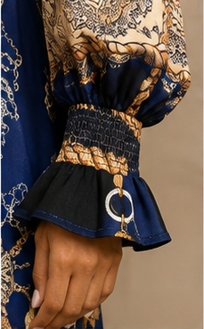 Women's Navy Chain & Scarf Print Maxi Shirt Dress with Waist Tie