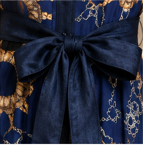 Women's Navy Chain & Scarf Print Maxi Shirt Dress with Waist Tie