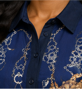 Women's Navy Chain & Scarf Print Maxi Shirt Dress with Waist Tie