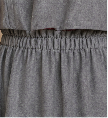 Vintage-Inspired Two-Piece Grey Midi Dress Set with Polka Dot Blouse