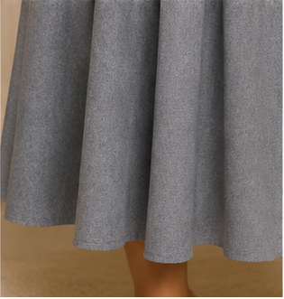 Vintage-Inspired Two-Piece Grey Midi Dress Set with Polka Dot Blouse