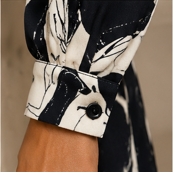 Abstract Monochrome Belted Maxi Shirt Dress