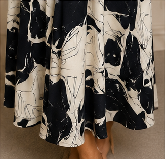 Abstract Monochrome Belted Maxi Shirt Dress