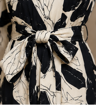Abstract Monochrome Belted Maxi Shirt Dress