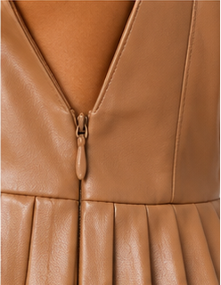 Camel Luxe Pleated Faux Leather Dress