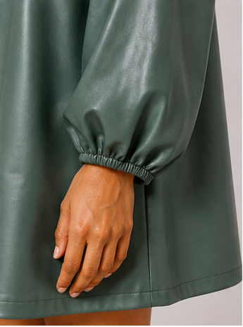 Sage Faux Leather Balloon Sleeve Shift Dress