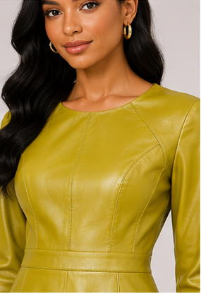Olive Luxe Faux Leather Fit & Flare Midi Dress