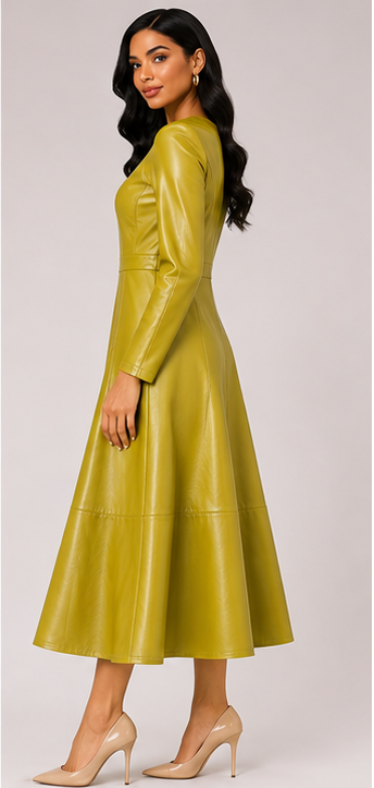 Olive Luxe Faux Leather Fit & Flare Midi Dress