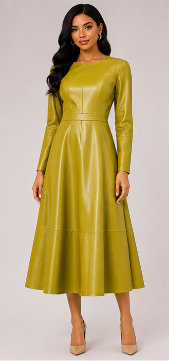 Olive Luxe Faux Leather Fit & Flare Midi Dress