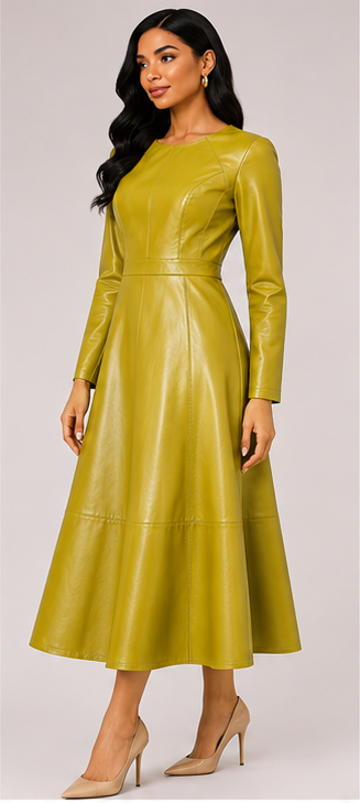 Olive Luxe Faux Leather Fit & Flare Midi Dress