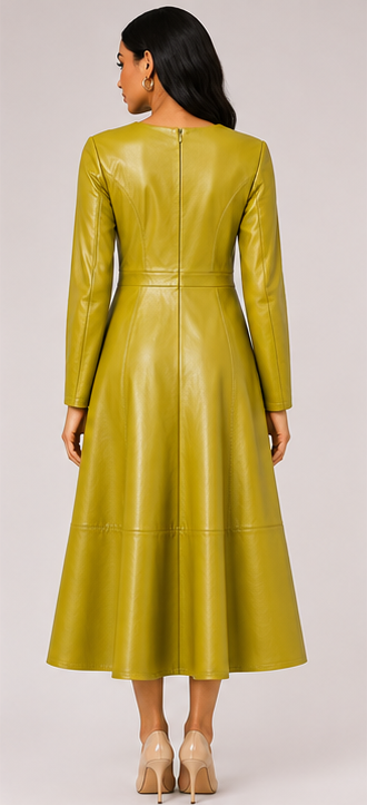 Olive Luxe Faux Leather Fit & Flare Midi Dress