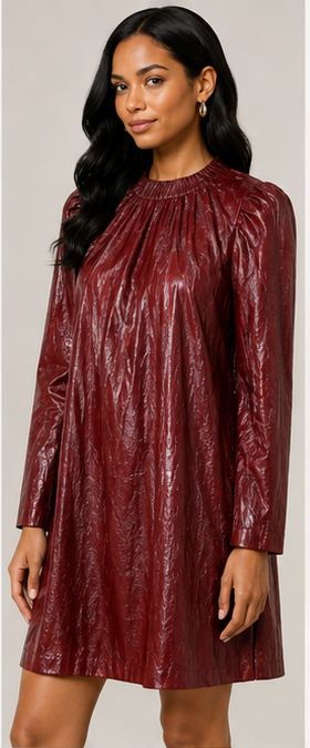 Bordeaux Luxe Crinkle Faux Leather Swing Dress