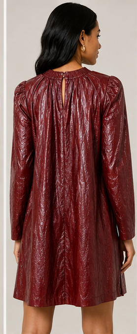 Bordeaux Luxe Crinkle Faux Leather Swing Dress