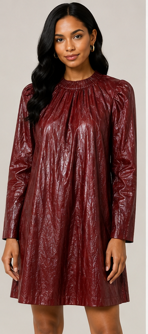 Bordeaux Luxe Crinkle Faux Leather Swing Dress