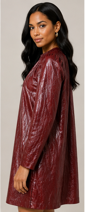 Bordeaux Luxe Crinkle Faux Leather Swing Dress